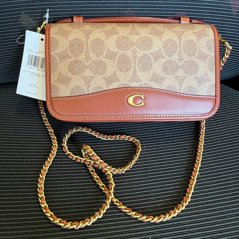 Coach Tan and Brown Signature Crossbody Bag NWT
